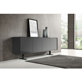 Whiteline Modern Living Densy Buffet In High Gloss Dark Grey And Metal Base - Lifestyle