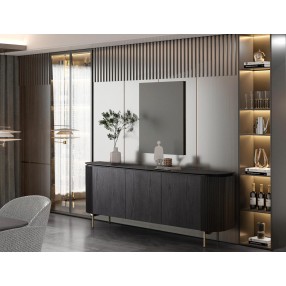 Whiteline Modern Living Heidi Buffet In Black Oak with Ribbed End Panels in Matt Black - Lifestyle