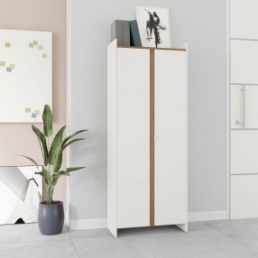 Manhattan Comfort Mid-Century Modern Ratzer Storage Cabinet with 11 Shelves White and Brown