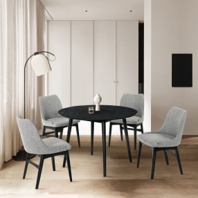 Armen Living Arcadia and Azalea Round Grey and Black Wood 5 Piece Dining Set