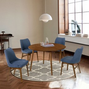Armen Living Arcadia and Azalea Round and Walnut Wood 5 Piece Dining Set - Blue