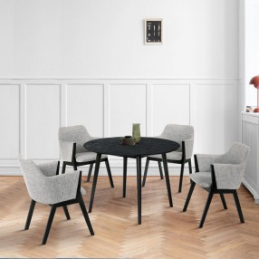 Armen Living Arcadia and Renzo Round Grey and Black Wood 5 Piece Dining Set
