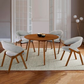 Armen Living Arcadia and Talulah Round Grey and Walnut Wood 5 Piece Dining Set -Chair Set