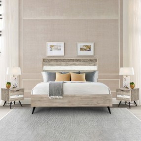 Armen Living Bridges 3 Piece Queen Bedroom Set in Two-Tone Acacia Wood