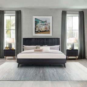 Armen Living Carnaby 3 Piece Bedroom Set in Black Brushed Oak Wood