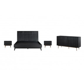 Armen Living Carnaby King 4 Piece Bedroom Set in Black Brushed Oak Wood Set