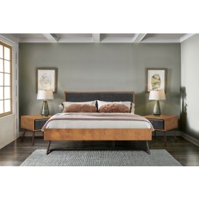 Armen Living Coco Rustic 3 Piece Upholstered Platform Bedroom set in King with 2 Nightstands