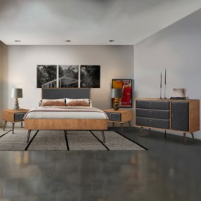 Armen Living Coco Rustic 4 piece Upholstered Platform Bedroom Set
