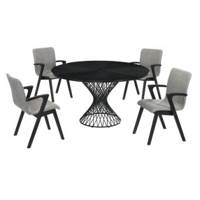 Armen Living Cirque and Varde 5 Piece Black Round Dining Set