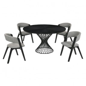 Armen Living Cirque and Rowan 5 Piece Black Round Dining Set- Chair Set