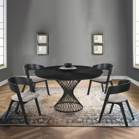 Armen Living Cirque and Jackie 5 Piece Black Round Dining Set