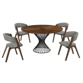 Armen Living Cirque and Rowan 5 Piece Walnut Round Dining Set