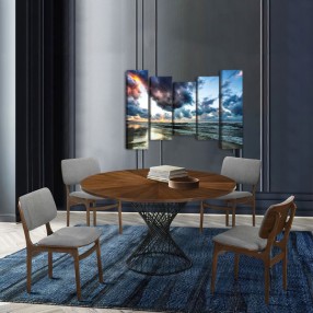 Armen Living Cirque and Lima 5 Piece Walnut Round Dining Set