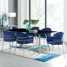 Armen Living Cressida and Portia Blue Fabric 7 Piece Rectangular Dining Set