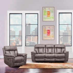 Armen Living Estelle Power Reclining 2 Piece Sofa and Recliner Set In Gunmetal Fabric