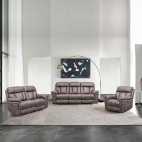 Armen Living Estelle Power Reclining 3 Piece Sofa and Recliner Set In Gunmetal Fabric