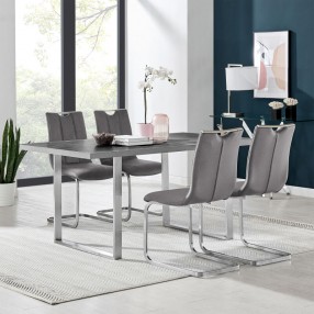 Armen Living Fenton and Gray Pacific 5 Piece Modern Rectangular Dining Set with Metal Base