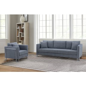 Armen Living Heritage 2 Piece Blue/Grey Fabric Upholstered Sofa & Chair Set 019