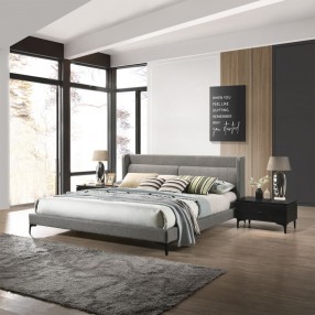 Armen Living Legend 3 Piece Gray Fabric King Platform Bed and Nightstands Bedroom Set 