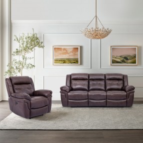 Armen Living Marcel Manual Reclining 2 Piece Sofa And Recliner Set In Dark Brown Leather