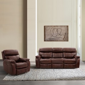 Armen Living Montague Dual Power Reclining 2 Piece Sofa And Recliner Set In Genuine Brown Leather 