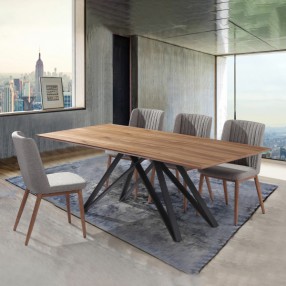 Armen Living Wade Mid-Century Walnut Wood 5 Piece Dining Set