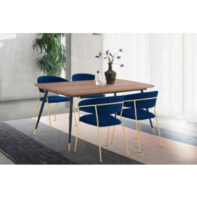 Armen Living Messina and Nara Velvet 5 Piece Rectangular Dining Set - Blue