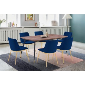 Armen Living Messina Velvet 7 Piece Rectangular Dining Set- Blue