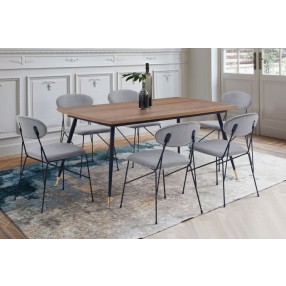 Armen Living Messina and Alice Gray Velvet 7 Piece Rectangular Dining Set