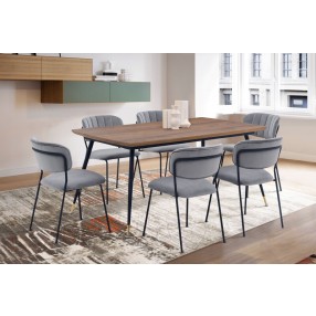 Armen Living Messina and Carlo Gray Velvet 7 Piece Rectangular Dining Set