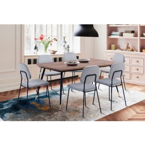 Armen Living Messina and Lucy Gray Velvet 7 Piece Rectangular Dining Set