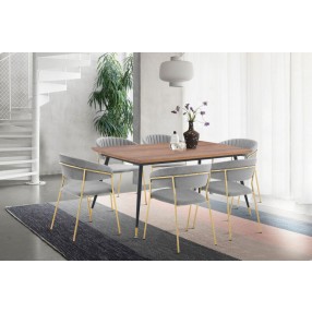 Armen Living Messina and Nara Velvet 7 Piece Rectangular Dining Set Gray