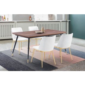 Armen Living Messina Velvet 5 Piece Rectangular Dining Set- White