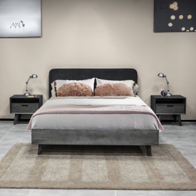 Armen Living Mohave 3 Piece Acacia King Or Queen Bed And Nightstands Bedroom Set In Tundra Gray
