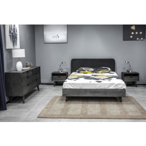 Armen Living Mohave 4 Piece Acacia King Or Queen Bedroom Set With Dresser and Nightstands In Grey