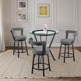 Armen Living Naomi and Bryant 4-Piece Counter Height Dining Set in Black Metal and Grey Faux Leather 