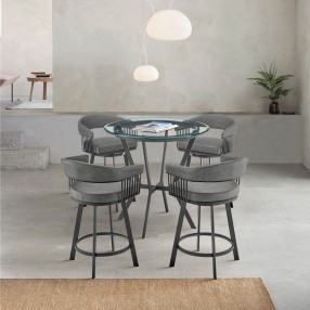 Armen Living Naomi and Chelsea 5-Piece Counter Height Dining Set in Black Metal and Grey Faux Leather Set
