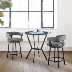 Armen Living Naomi & Lorin Counter Height Dining Set in Black Metal and Grey Faux Leather