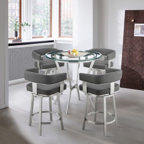 Armen Living Naomi and Lorin 5-Piece Counter Height Dining Set in Black Metal and Grey Faux Leather 