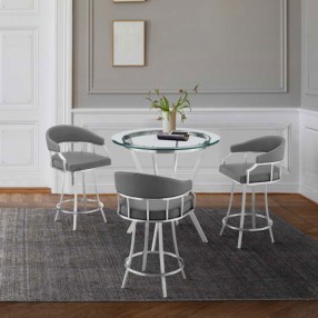 Armen Living Naomi and Valerie 4-Piece Counter Height Dining Set In Brushed Stainless Steel and Grey Faux Leather