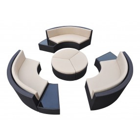 Barbados 9 piece Wicker Outdoor Patio Set in Black Powder Coated Finish with Water Resistant Beige Fabric Cushions