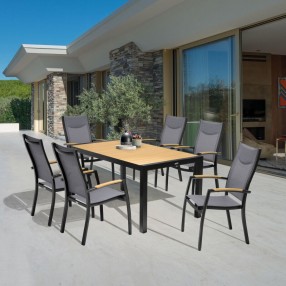 Armen Living Panama Outdoor 7 Piece Black Aluminum Dining Set 6