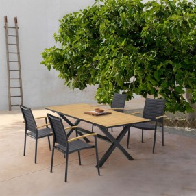 Armen Living Paseo & Portals Outdoor 5 Piece Black Aluminum Dining Set