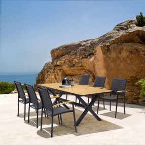 Armen Living Paseo & Portals Outdoor 7 Piece Black Aluminum Dining Set