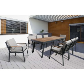 Nofi Outdoor Patio Dining Table in Charcoal Finish with Taupe Cushions - Lifestyle