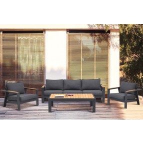Armen Living Palau 4 Piece Outdoor Sofa Set in Dark Grey with Natural Teak Wood Accent Top