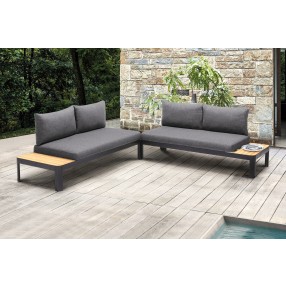 Armen Living Portals Outdoor 2 piece Sofa Set in Black Finish with Natural Teak Wood Accent