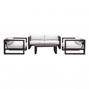 Paradise 4 Piece Outdoor Patio Eucalyptus Wood Sofa Seating Set with Dark