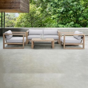 Armen Living Paradise 4 Piece Outdoor Light Eucalyptus Wood Sofa Seating Set with Grey Cushions