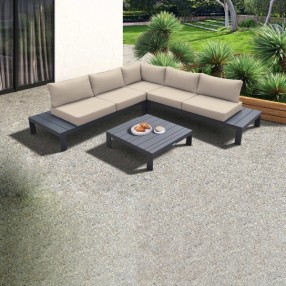 Armen Living Razor Outdoor 4 piece Sectional set in Dark Grey Finish and Taupe Cushions